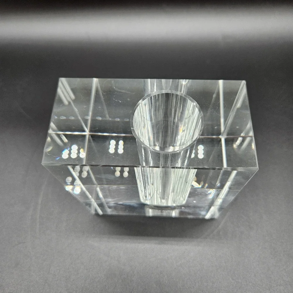 Vintage MCM Clear Crystal Block Bud Vase Heavy Minimalist Propagation Decor